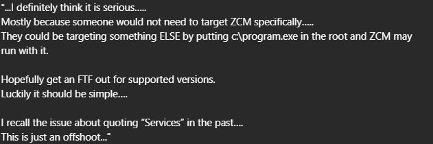 Micro Focus ticket note acknowledging the issue is serious and should be simple to fix