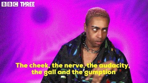 Reaction GIF of a man saying "The cheek, the nerve, the audacity, the gall and the gumption"